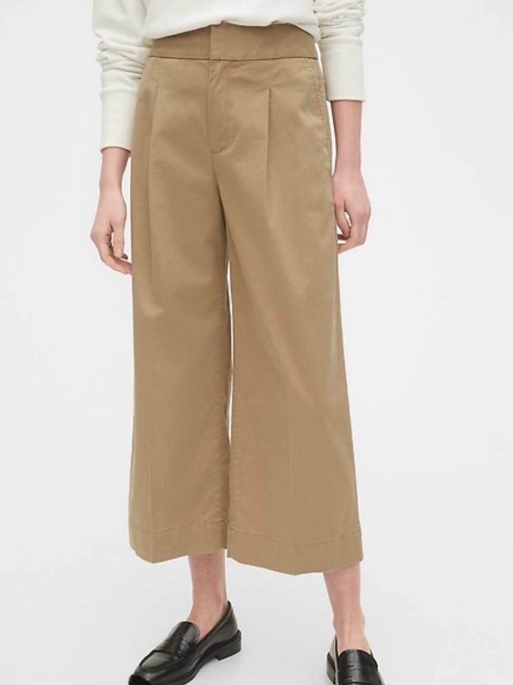 GAP Wide-Leg Cropped Pants - Khaki
